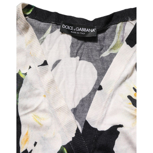 Dolce & Gabbana Black Floral Cashmere Silk Cardigan Sweater