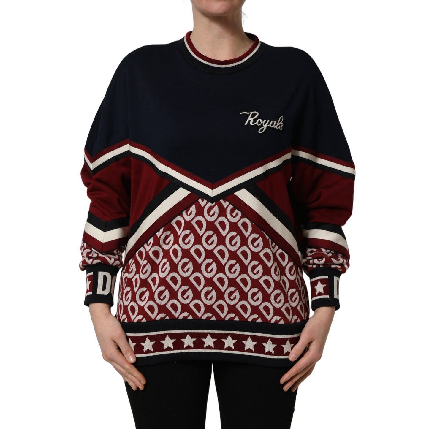 Dolce & Gabbana Blue Red Paneled 'Royals' Patch Sweatshirt Sweater