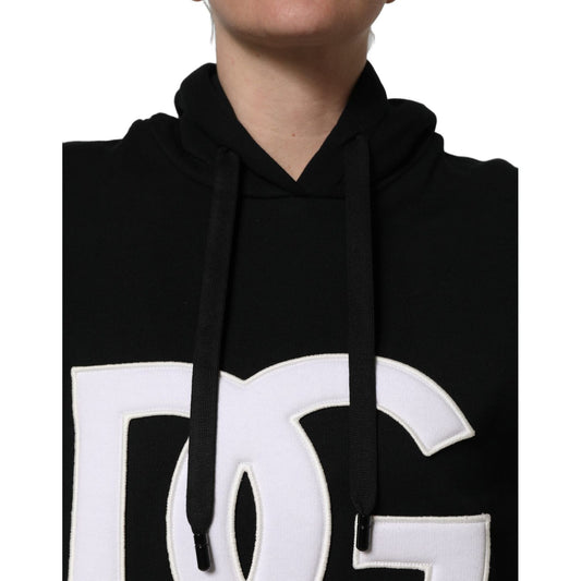 Dolce & Gabbana BlackWhite Appliqué Hooded Sweatshirt Sweater