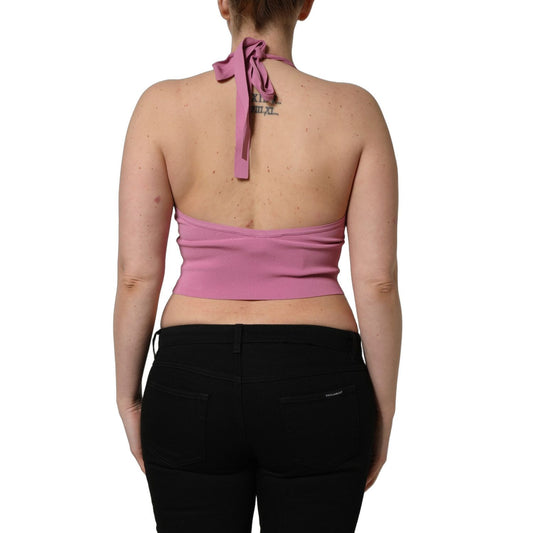Dolce & Gabbana Pink Halter Neck Fitted Cropped Tank Top