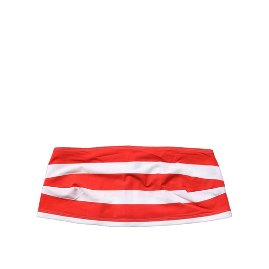 Dolce & Gabbana White Red Nylon Striped Ribbed Tube Crop Top