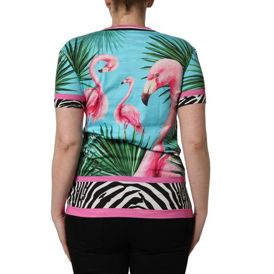 Dolce & Gabbana Multicolor Flamingo ZebraStriped Trim T-shirt