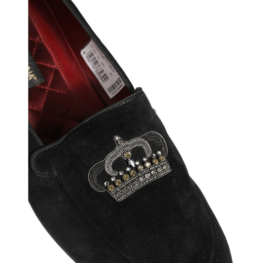 Dolce & Gabbana Black Crown Embellished Dress Loafers Shoes
