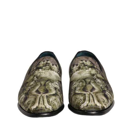 Dolce & Gabbana Brown Baroque Print Slip On Men Loafers Shoes