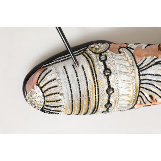 Dolce & Gabbana Multicolor Brocade Sequin Dress Loafers Shoes
