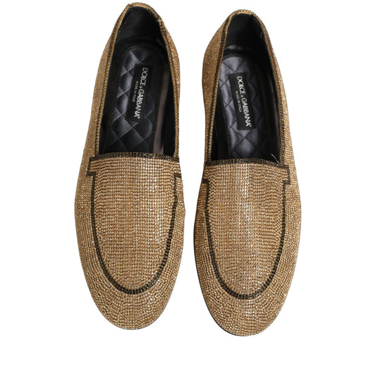 Dolce & Gabbana Gold Crystal Embellished Men Loafers Shoes