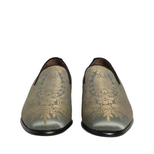 Dolce & Gabbana Gold Floral Jacquard Slip On Loafers Shoes