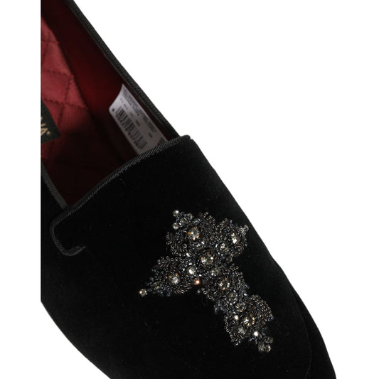 Dolce & Gabbana Black Suede Embellished Dress Loafers Shoes