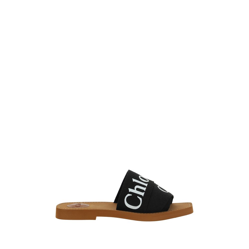 Chloé Black Cotton Flat Sandals