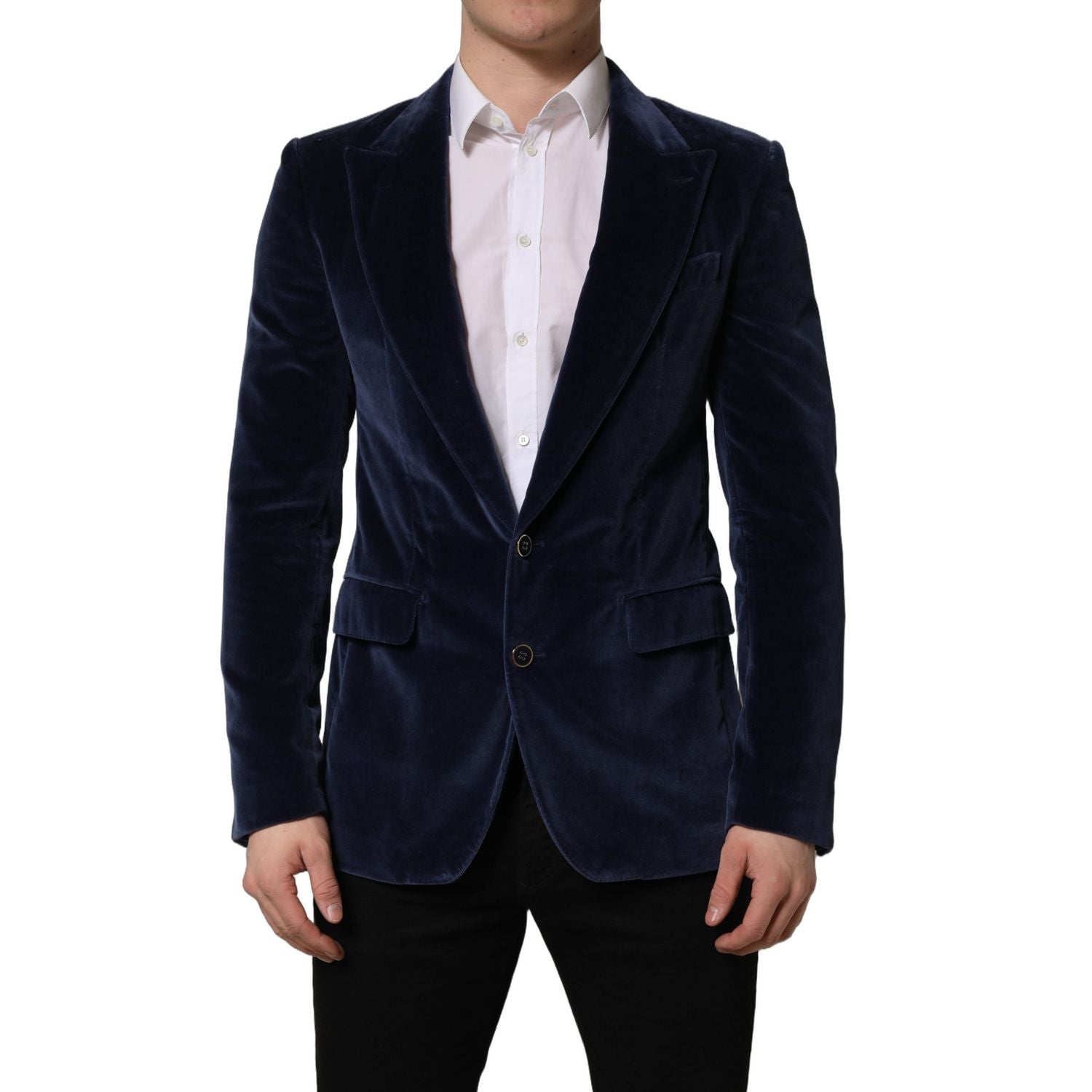 Dolce & Gabbana Blue Velvet Single Breasted Blazer Jacket