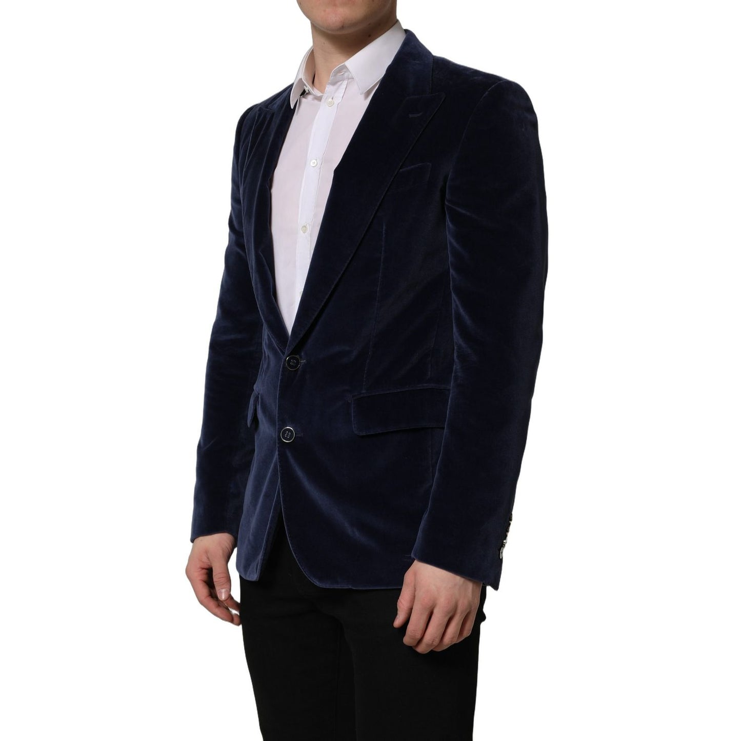 Dolce & Gabbana Blue Velvet Single Breasted Blazer Jacket