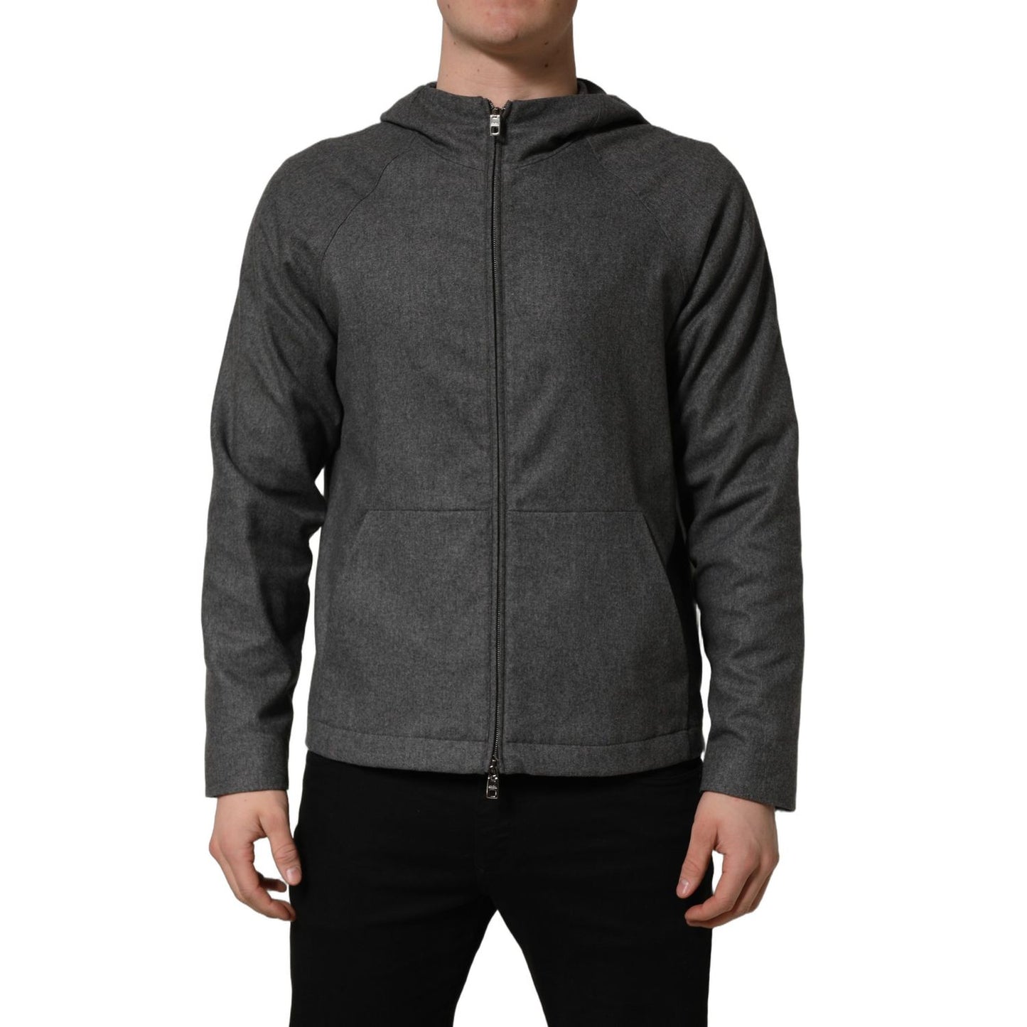 Dolce & Gabbana Gray Cotton Men Hooded Full Zip Bomber Jacket