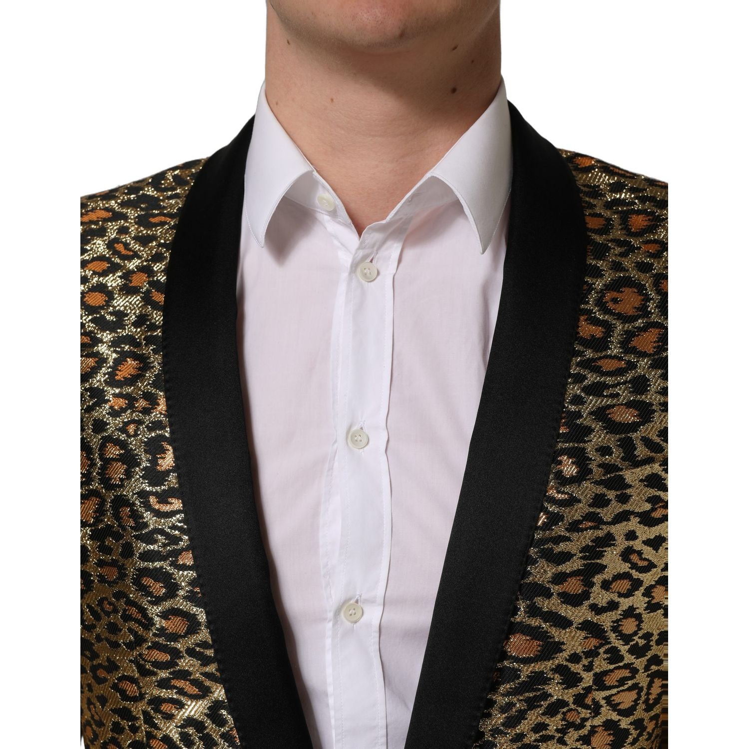 Dolce & Gabbana Gold Leopard Single Breasted Men Coat Jacket