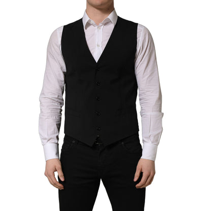 Dolce & Gabbana Black Wool Single Breasted Waistcoat Vest