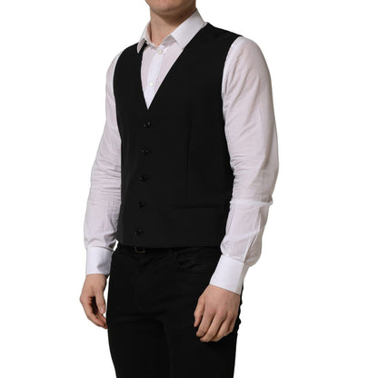 Dolce & Gabbana Black Wool Single Breasted Waistcoat Vest