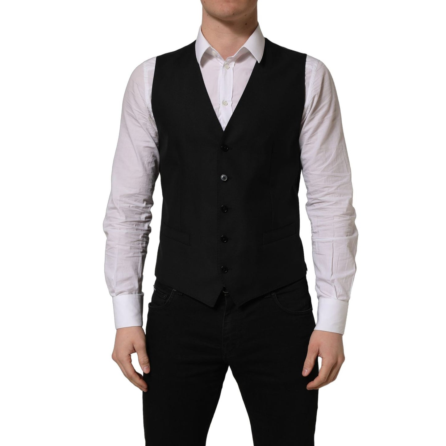 Dolce & Gabbana Black Wool Single Breasted Waistcoat Vest