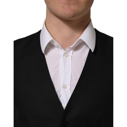 Dolce & Gabbana Black Wool Single Breasted Waistcoat Vest