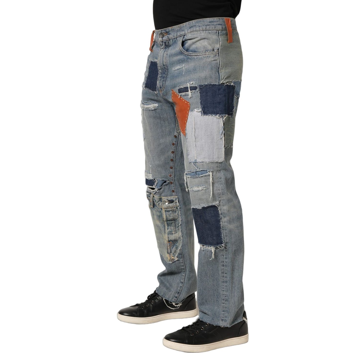 Dolce & Gabbana Blue Distressed Patchwork StraightDenim Jeans