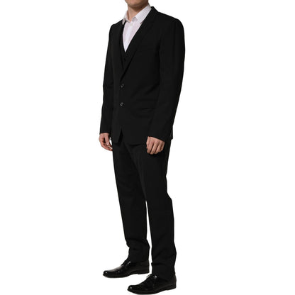 Dolce & Gabbana Black Wool Slim Fit Formal 3 Piece Men Suit