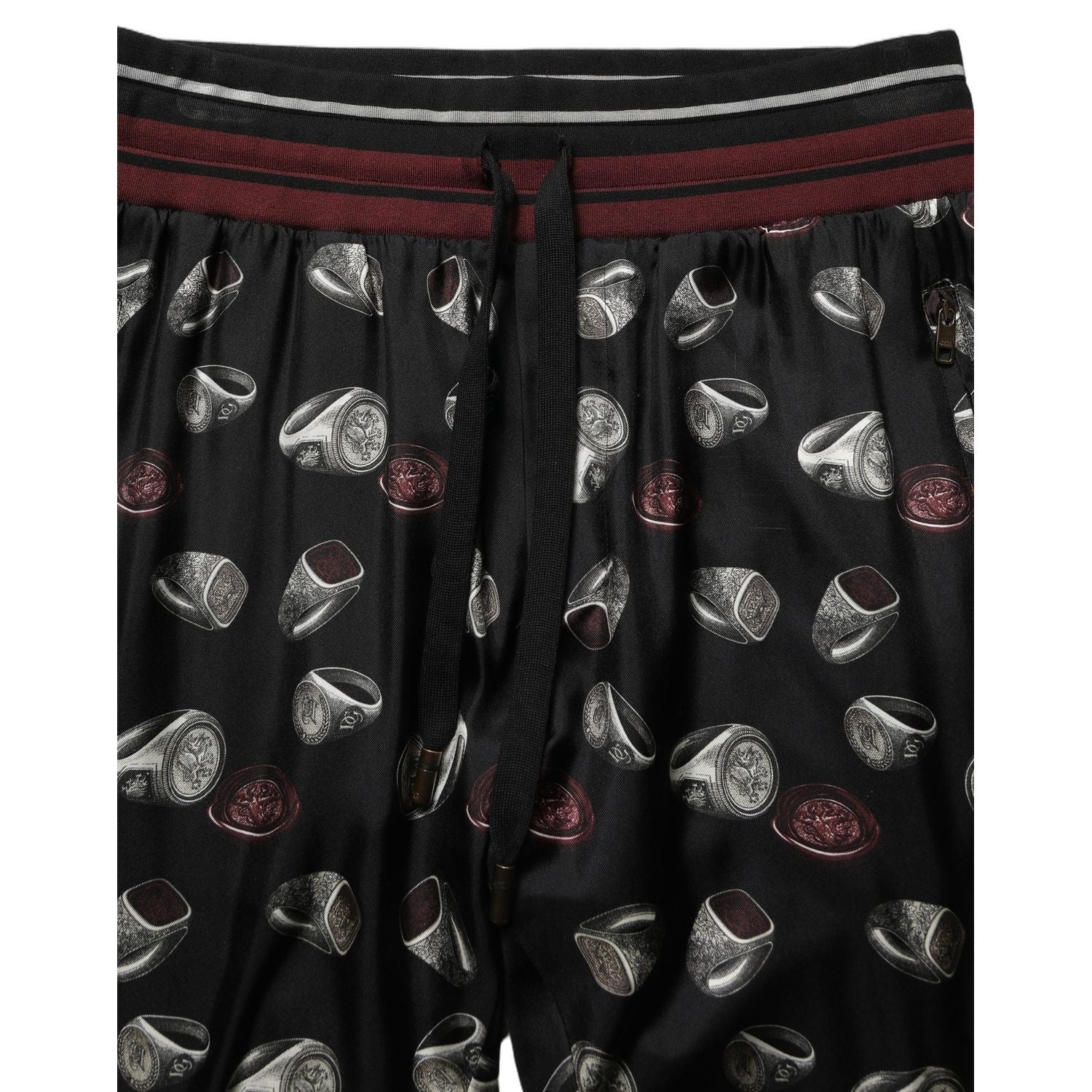 Dolce & Gabbana Pants Black Ring Print Silk Jogging Trousers