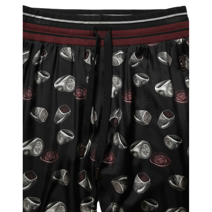 Dolce & Gabbana Pants Black Ring Print Silk Jogging Trousers