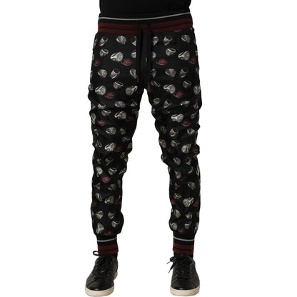 Dolce & Gabbana Pants Black Ring Print Silk Jogging Trousers
