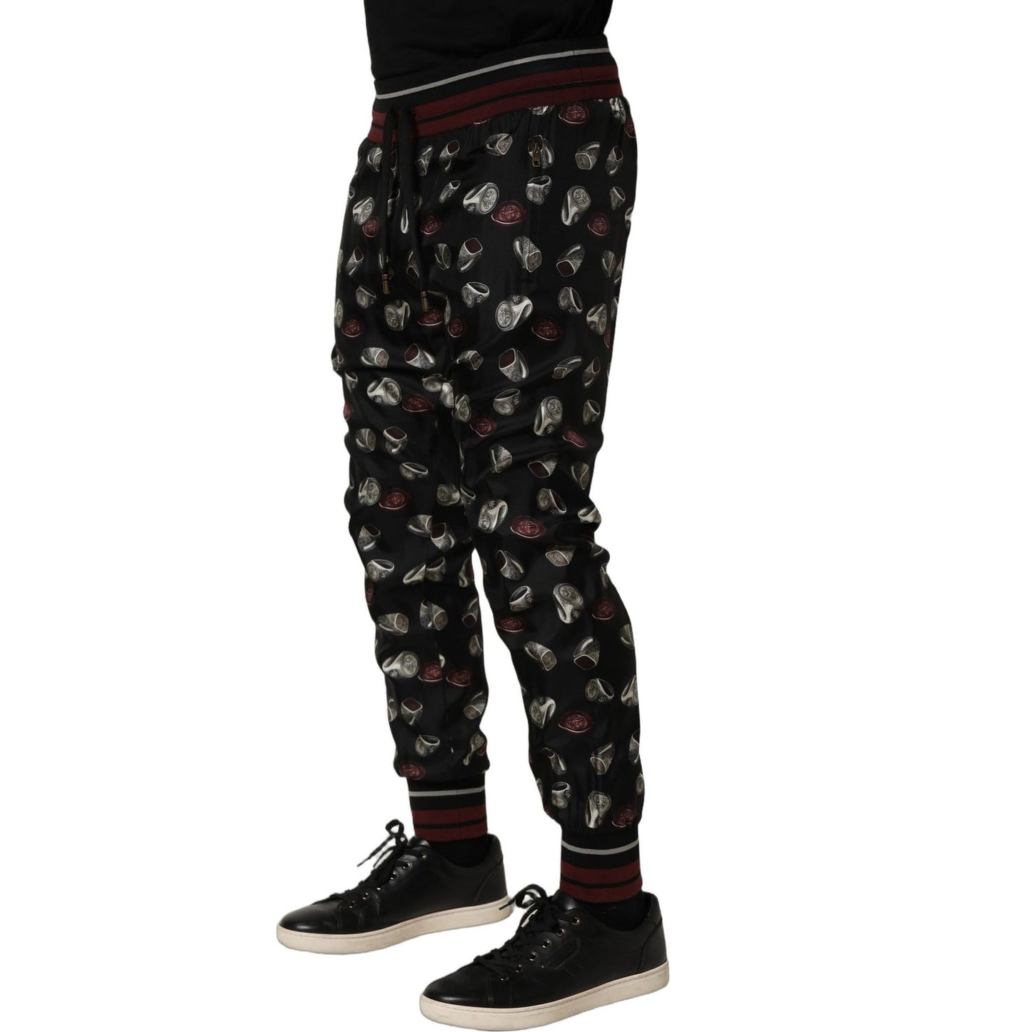 Dolce & Gabbana Pants Black Ring Print Silk Jogging Trousers