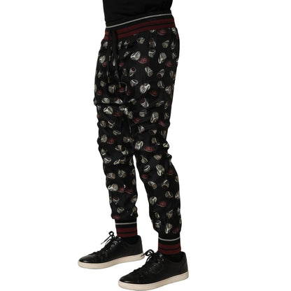 Dolce & Gabbana Pants Black Ring Print Silk Jogging Trousers