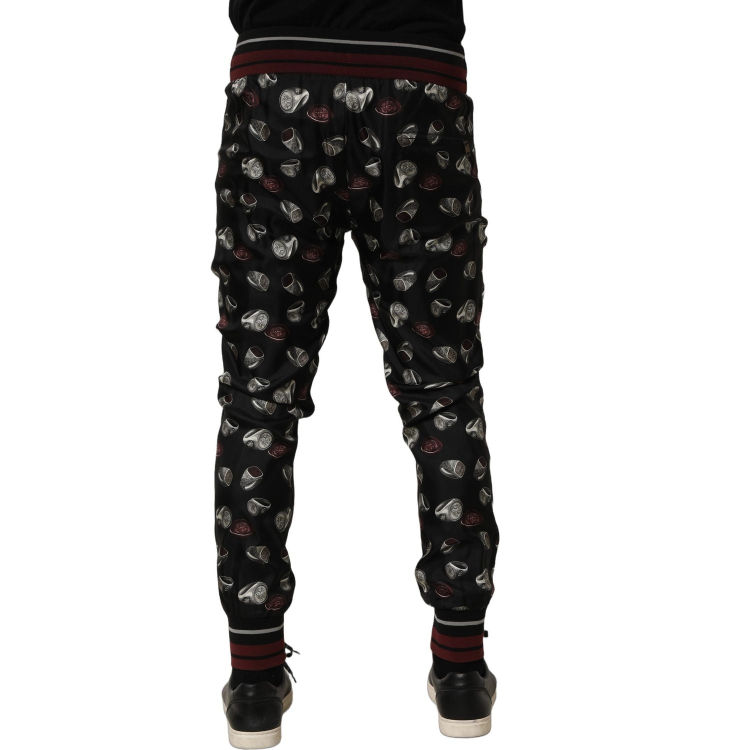 Dolce & Gabbana Pants Black Ring Print Silk Jogging Trousers