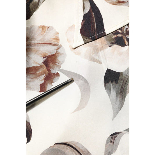 Dolce & Gabbana Beige Tulip Print Silk Short Sleeves Shirt