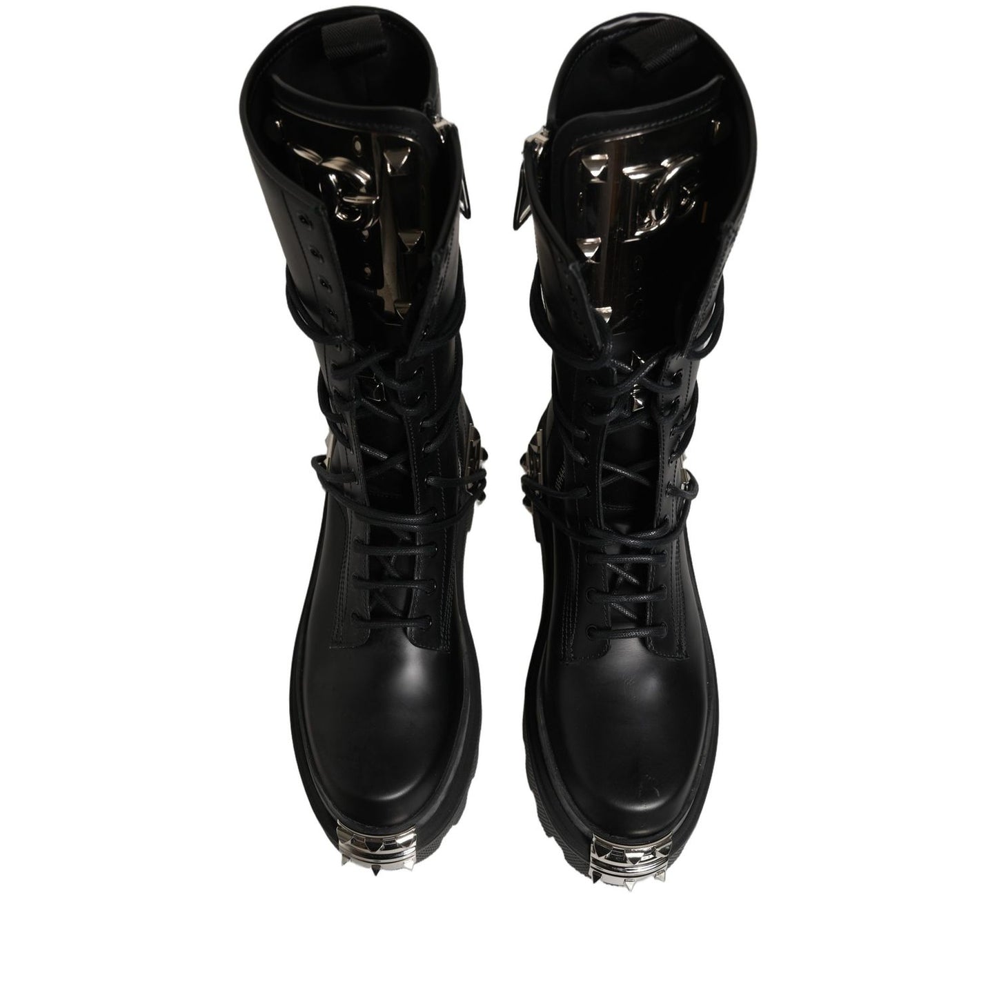 Dolce & Gabbana Black Stud Platform Combat High Boots Shoes