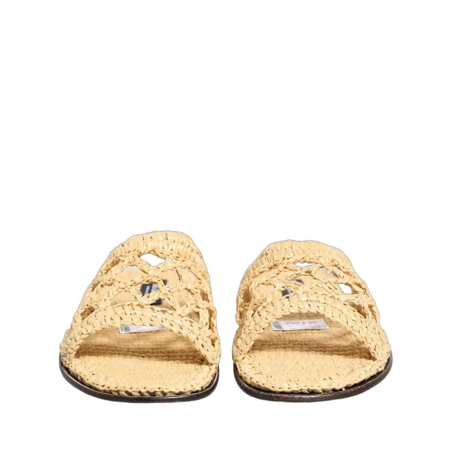 Dolce & Gabbana Beige Straw Raffia Slides Sandals Flats Shoes