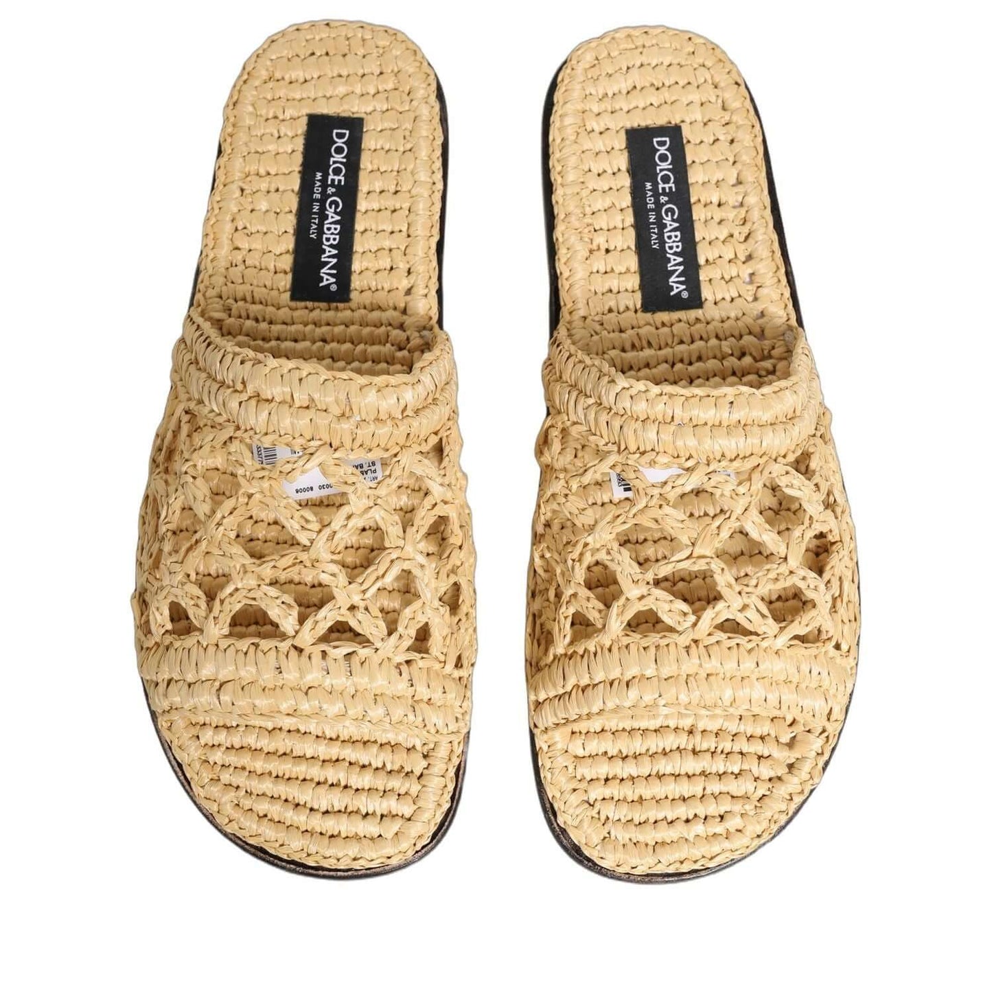 Dolce & Gabbana Beige Straw Raffia Slides Sandals Flats Shoes