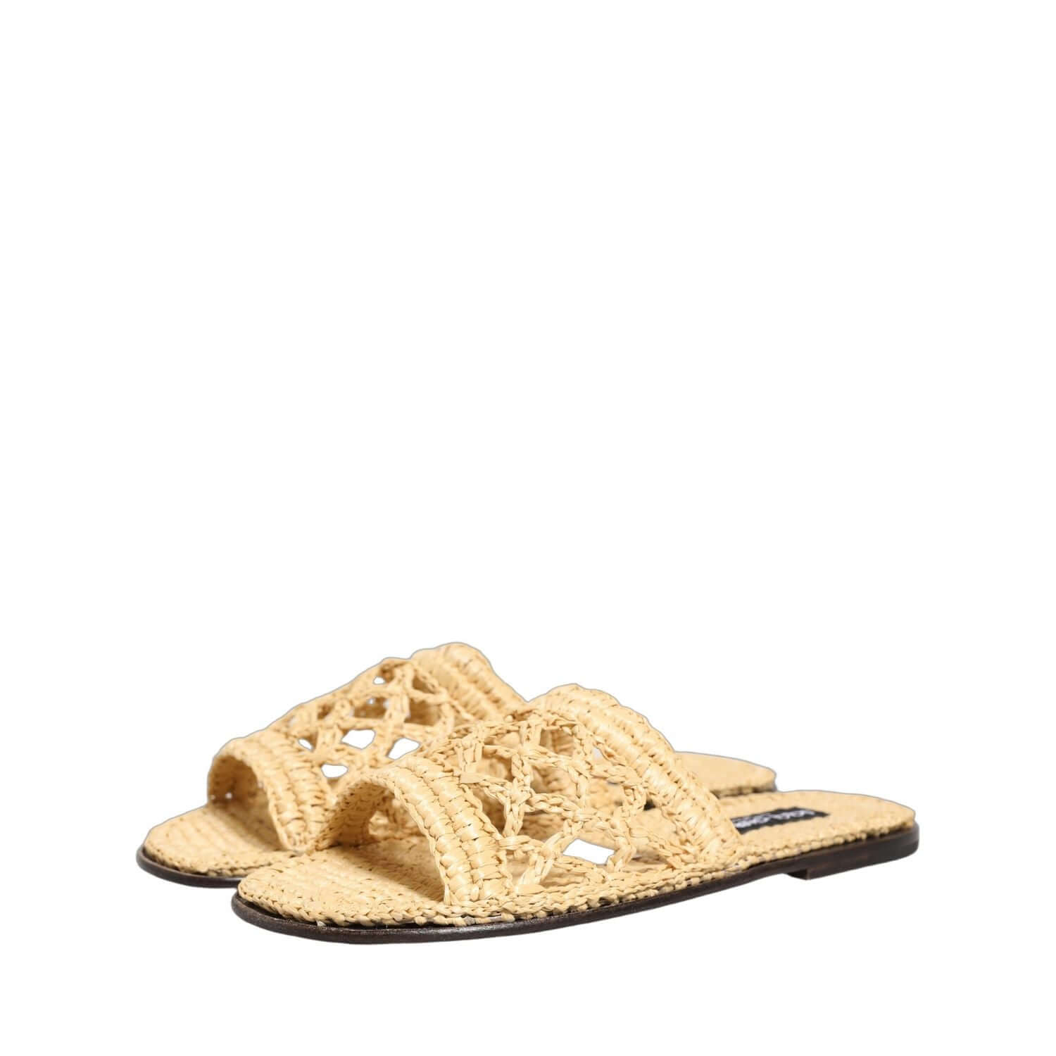 Dolce & Gabbana Beige Straw Raffia Slides Sandals Flats Shoes