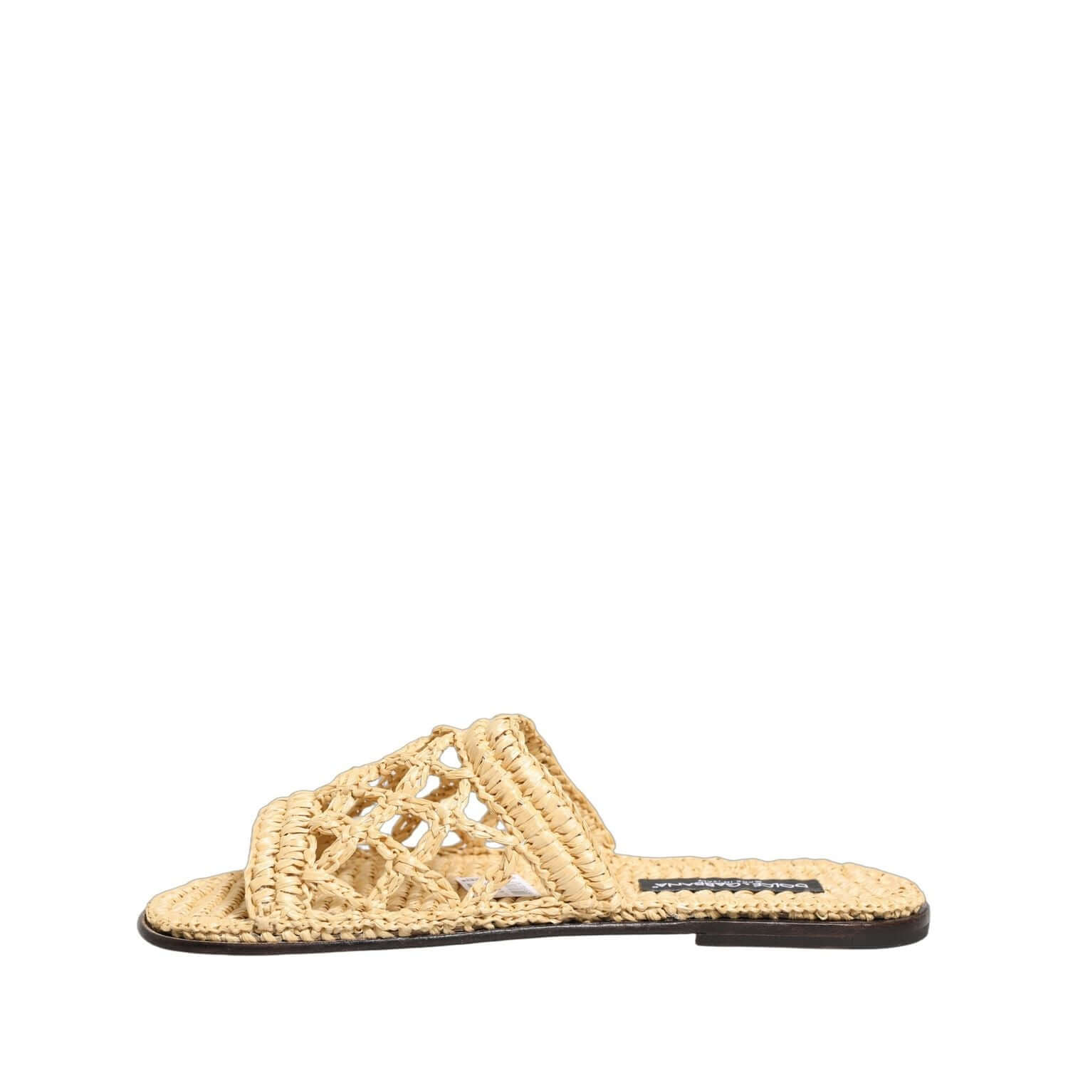 Dolce & Gabbana Beige Straw Raffia Slides Sandals Flats Shoes