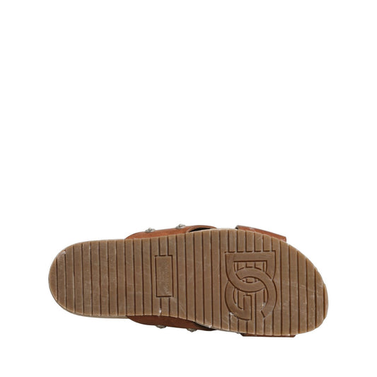 Dolce & Gabbana Brown Calf Leather Slides Sandals Shoes