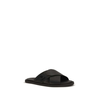 Fendi Black Calf Leather Bos Taurus Flat Sandals