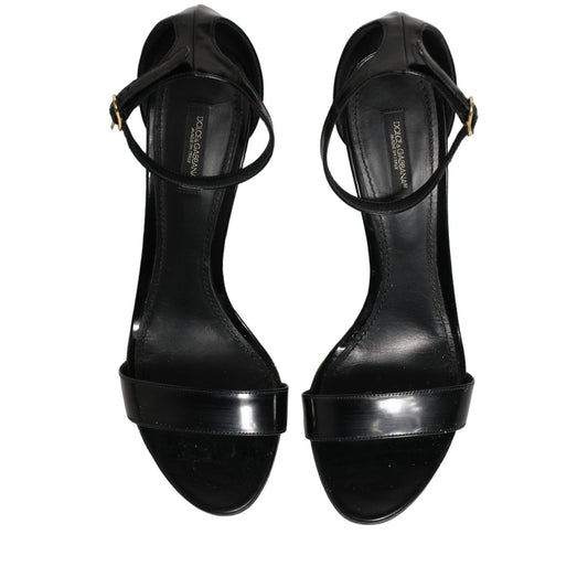 Dolce & Gabbana Black Leather Ankle Strap Heels Sandals Shoes