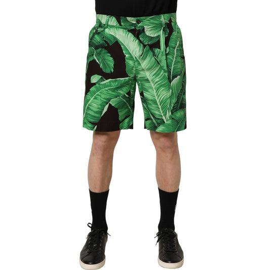 Dolce & Gabbana Black Green Banana Leaf Men Bermuda Shorts