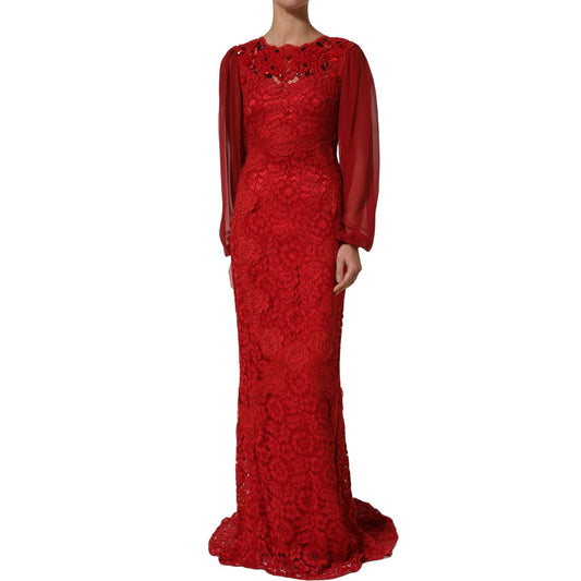 Dolce & Gabbana Red Embellished Mermaid Long Gown Dress