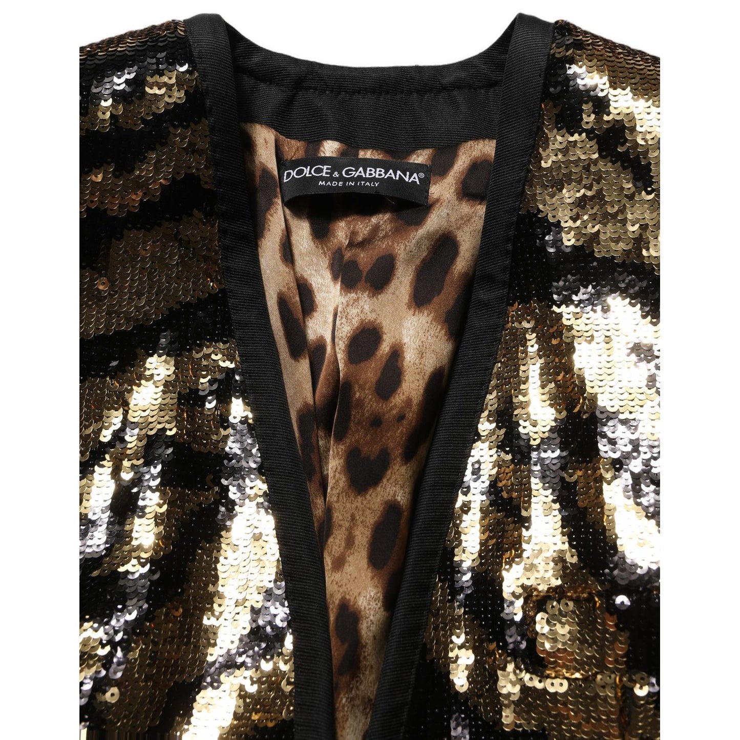 Dolce & Gabbana Black Gold Sequin Tiger Stripe Blazer Jacket