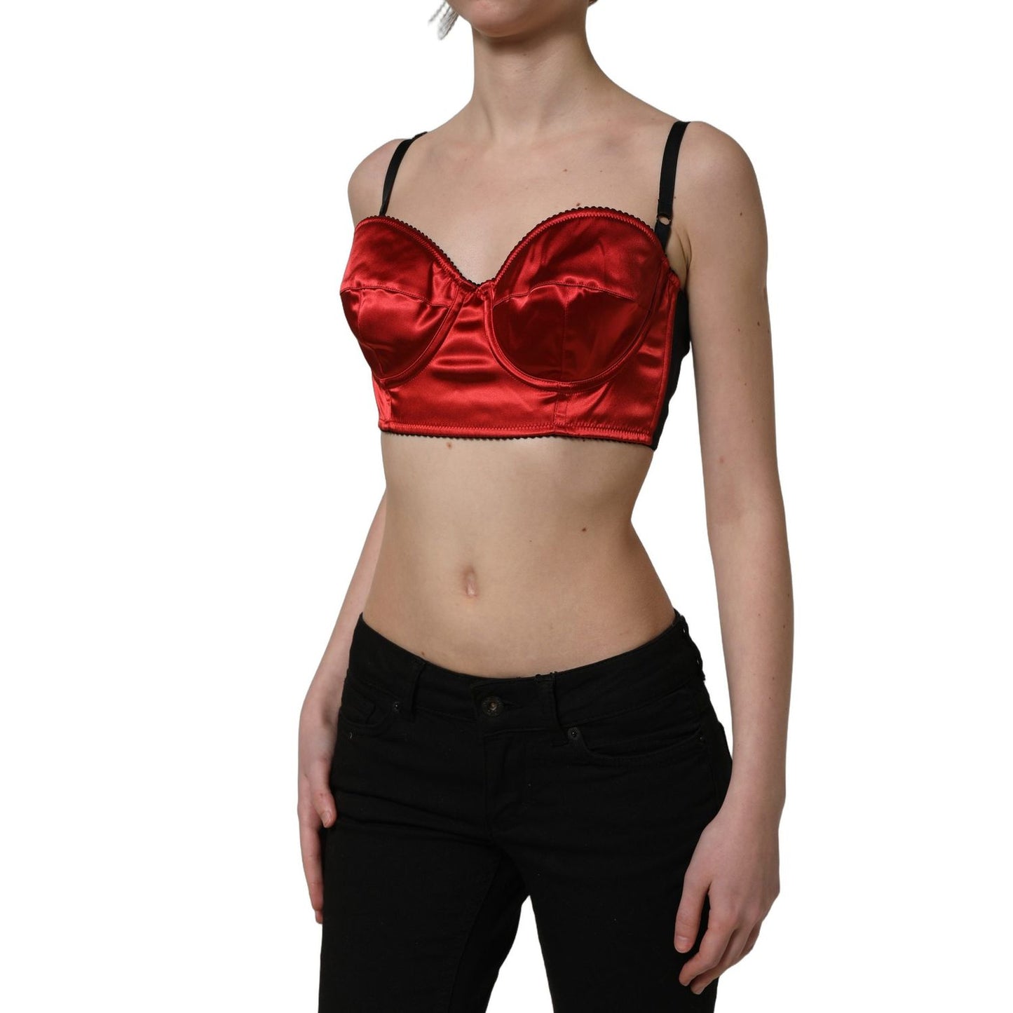 Dolce & Gabbana Red Polyester Satin Bustier Cropped Tank Top