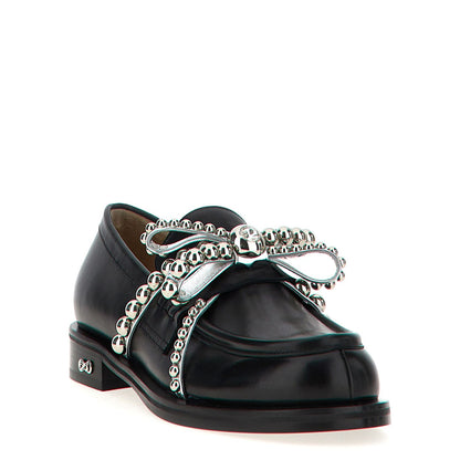 MACH & MACH Black Leather Slip-On Loafers