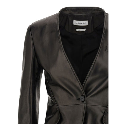 Alexander McQueen Black Lamb Leather Blazer