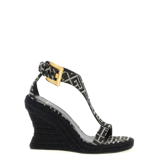 Balmain Black Polyester Wedge Sandals