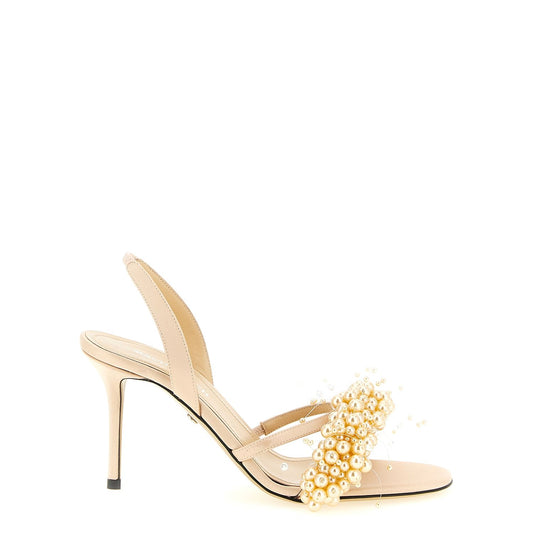 MACH & MACH Gold Satin Stiletto Heel Sandals