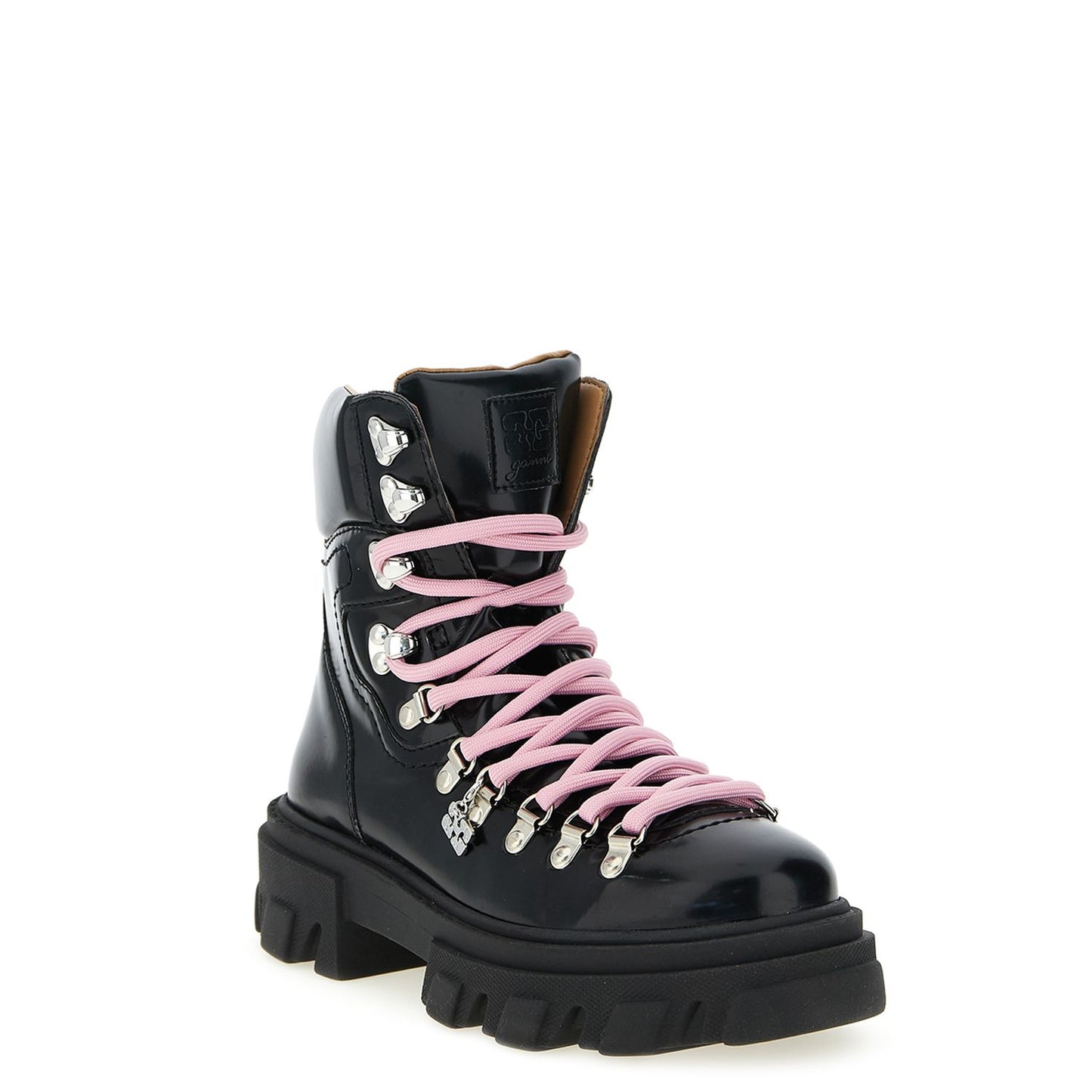Ganni Black Polyester Lace-Up Boots