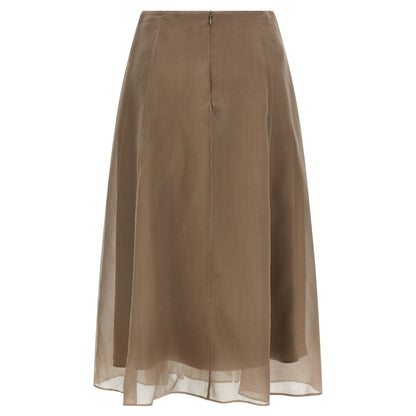 Brunello Cucinelli Beige Silk Midi Skirt
