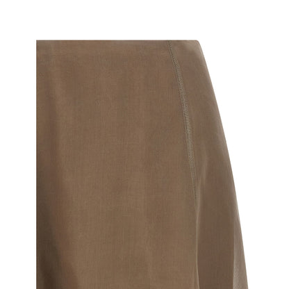 Brunello Cucinelli Beige Silk Midi Skirt