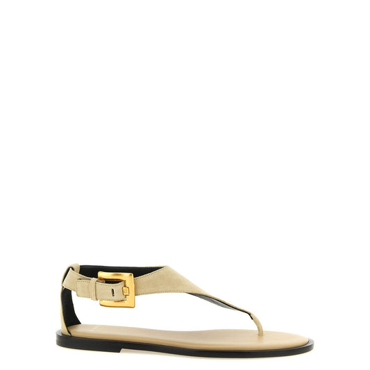 Balmain Beige Calfskin Flat Sandals